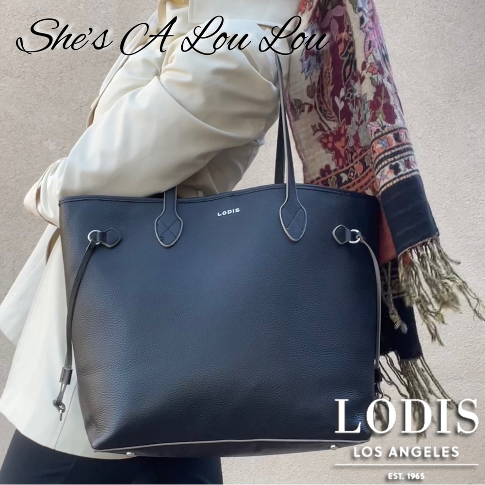 LODIS Bliss Leather Tote with Wristlet in Black & Brocade Scarf~Accessory Bundle